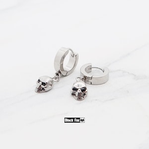Titanium Skull Huggie Earrings, Gothic Dangle Hoops, Punk Skull Hoops, Unisex Alternative Jewelry, Huggie dangle earring, hypoallergenic