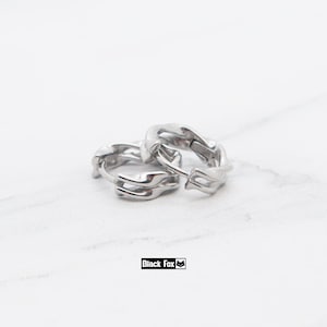 Lightweight small size cartilage everyday wear huggie earring, Titanium made hypoallergenic double wave unisex stack hoop, gift for him