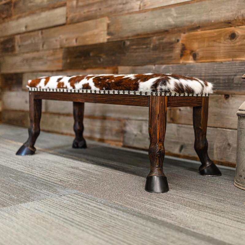 Cowhide Bench Rustic Cowhide Bench - Etsy