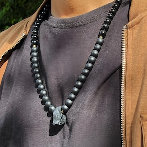 Colar de pedras preciosas para homens, colar de ônix e obsidiana, pedra de turmalina negra, joias femininas, presente para ele
