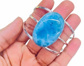 Larimar Cuff Bracelet – Dominican 925 Sterling Silver, Adjustable