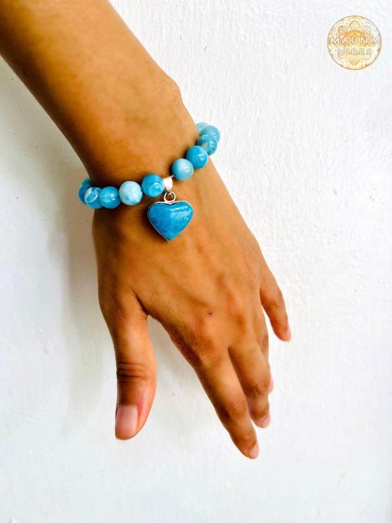 ラリマーブレスレットハートカット 開運・心身の癒し✨☆ラリマー・ボタンカット水晶☆ハートブレスレット