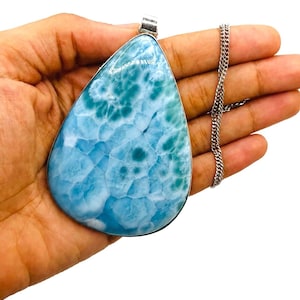 Exclusivo colgante de larimar AAA azul claro Azul Aqua, bañado en plata de ley 925 - Regalo unisex
