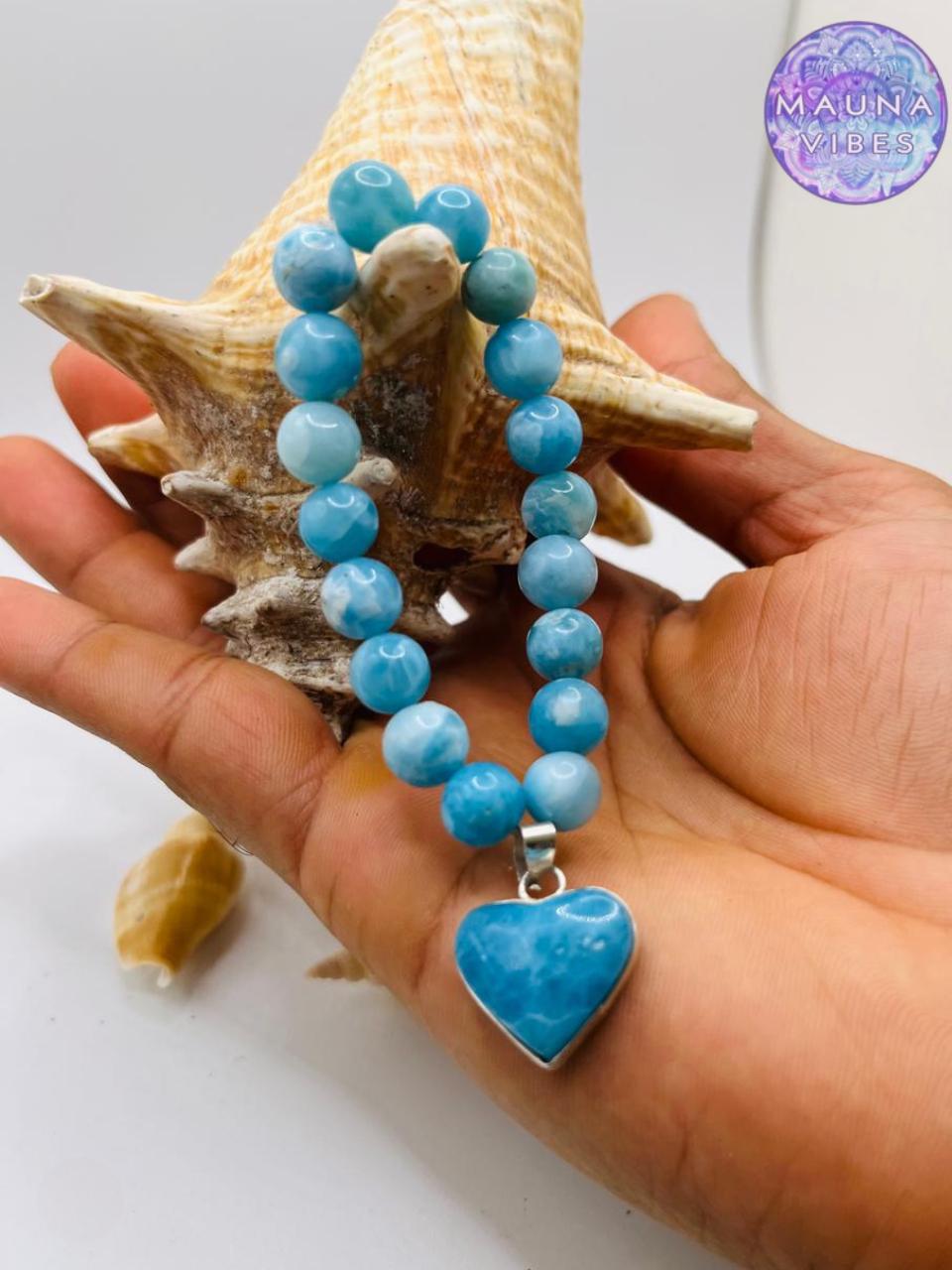 ラリマーハートブレスレット、天然ブルークリスタルブレスレット