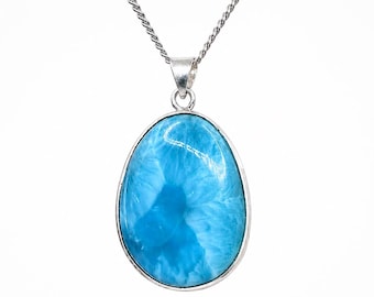 Superblauer Larimar-Anhänger – 925er Sterlingsilber, echter dominikanischer Stein, Unisex-Halskette