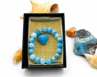 Larimar Heart Bracelet, AAA Dominican Stone Silver Jewelry Gift