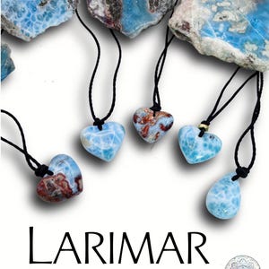 Larimar Herz Halskette aus der Dominikanischen Republik - Karibischer Blauer Edelstein Anhänger - Larimar Schmuck - Handgemachtes Geschenk- Unisex