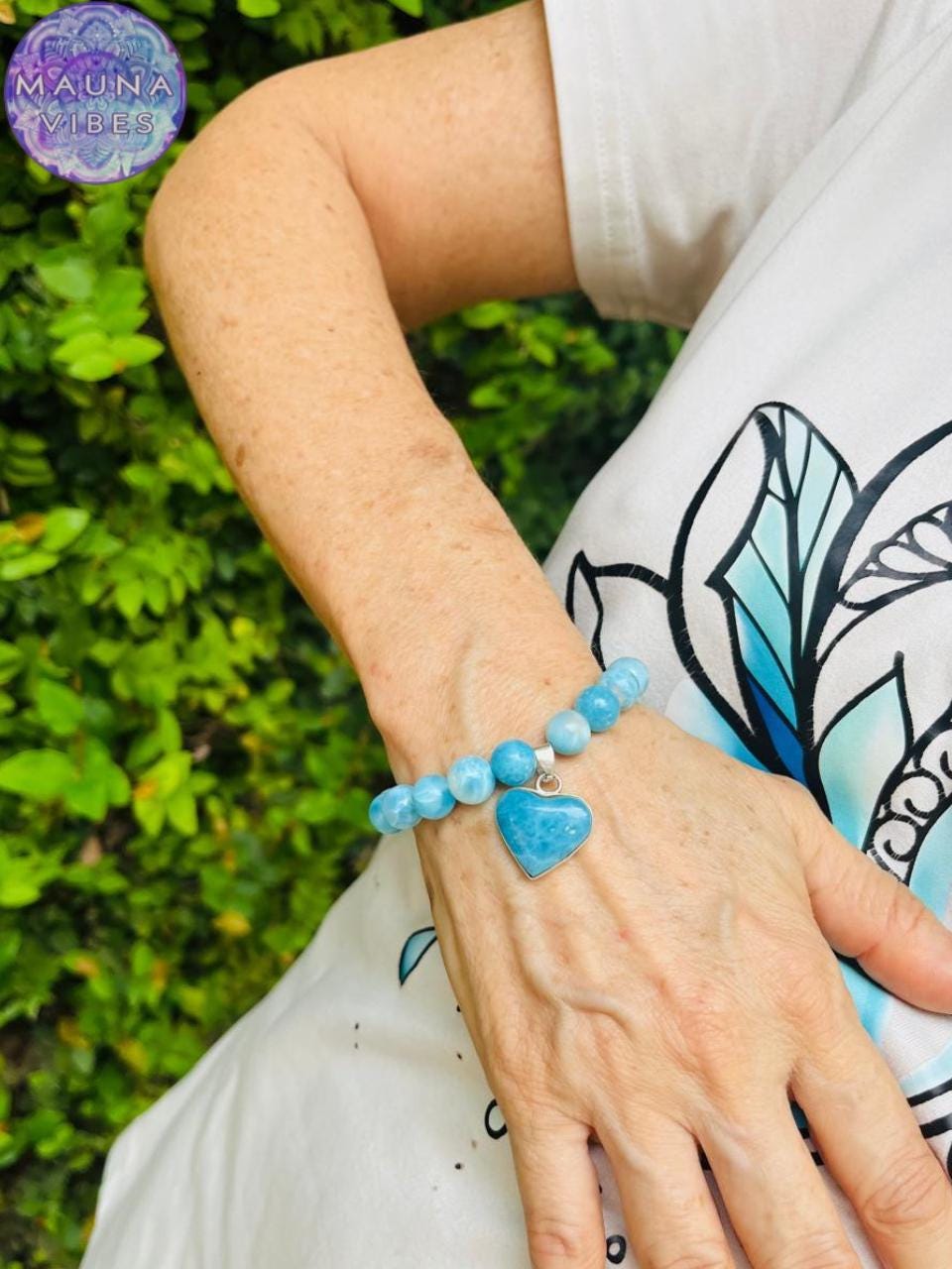 ラリマーハートブレスレット、天然ブルークリスタルブレスレット