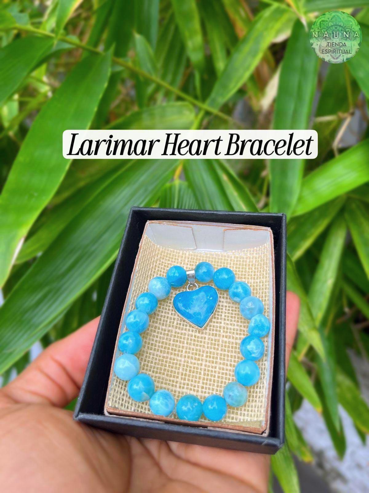 ラリマーハートブレスレット、天然ブルークリスタルブレスレット