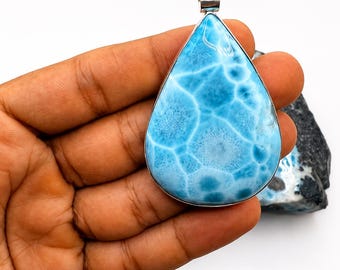 AAA Larimar-Halskette, hellblauer Anhänger aus dominikanischem Edelstein, Schmuckgeschenk mit Webmuster