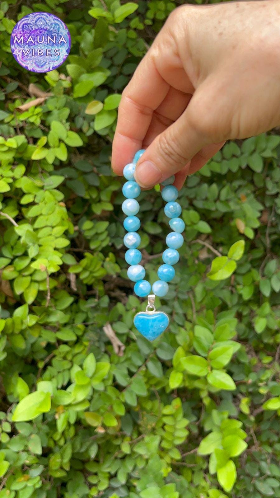 ラリマーハートブレスレット、天然ブルークリスタルブレスレット