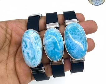 Larimar Armband - Natürlicher Blauer Stein mit Edelstahl und Gummiband für Männer & Frauen