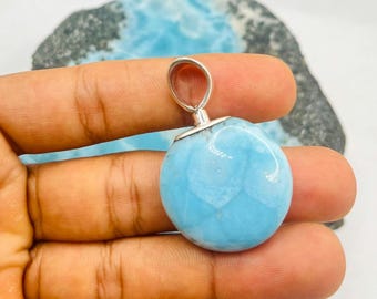 Larimar cirkel 925 sterlingzilveren hanger ketting – Dominicaanse edelsteen sieraden