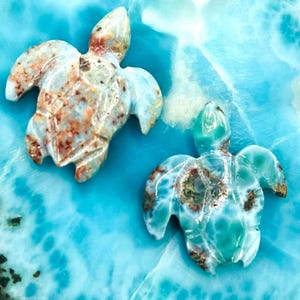 Larimar Schildkröten Figur - Natürliche Blaue Kristall Hand geschnitzte Figur