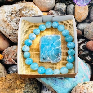 Larimar Bracelet – 8mm Natural Blue Gemstone Beads, Handmade in the Dominican Republic for Men & Women