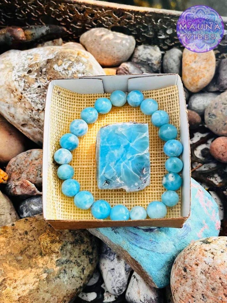 Larimar Bracelet – 8mm Natural Blue Gemstone Beads, Handmade in the Dominican Republic for Men & Women