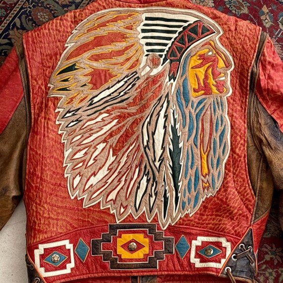 Indian motorcycle チマヨジャケット ネイティブ柄 サイズM Native American Real Leather Jacket, Montana Street Wear