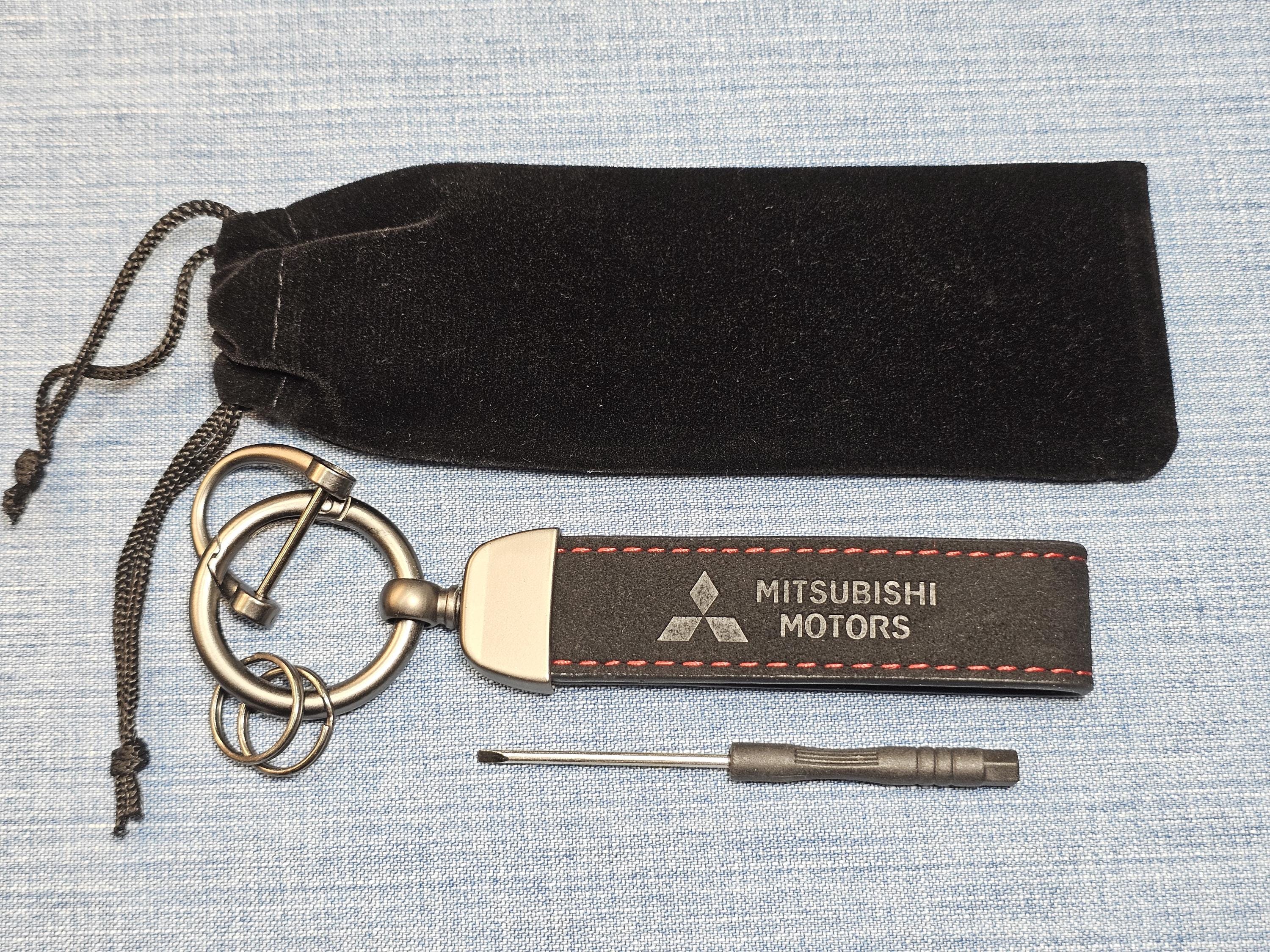 Mitsubishi Keychain Leather Alcantara Keyring Logo Car Accessories