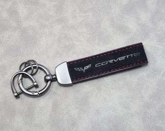 Corvette Keychain Leather Alcantara Keyring Logo Car Accessories Gift For Men Birthday Christmas