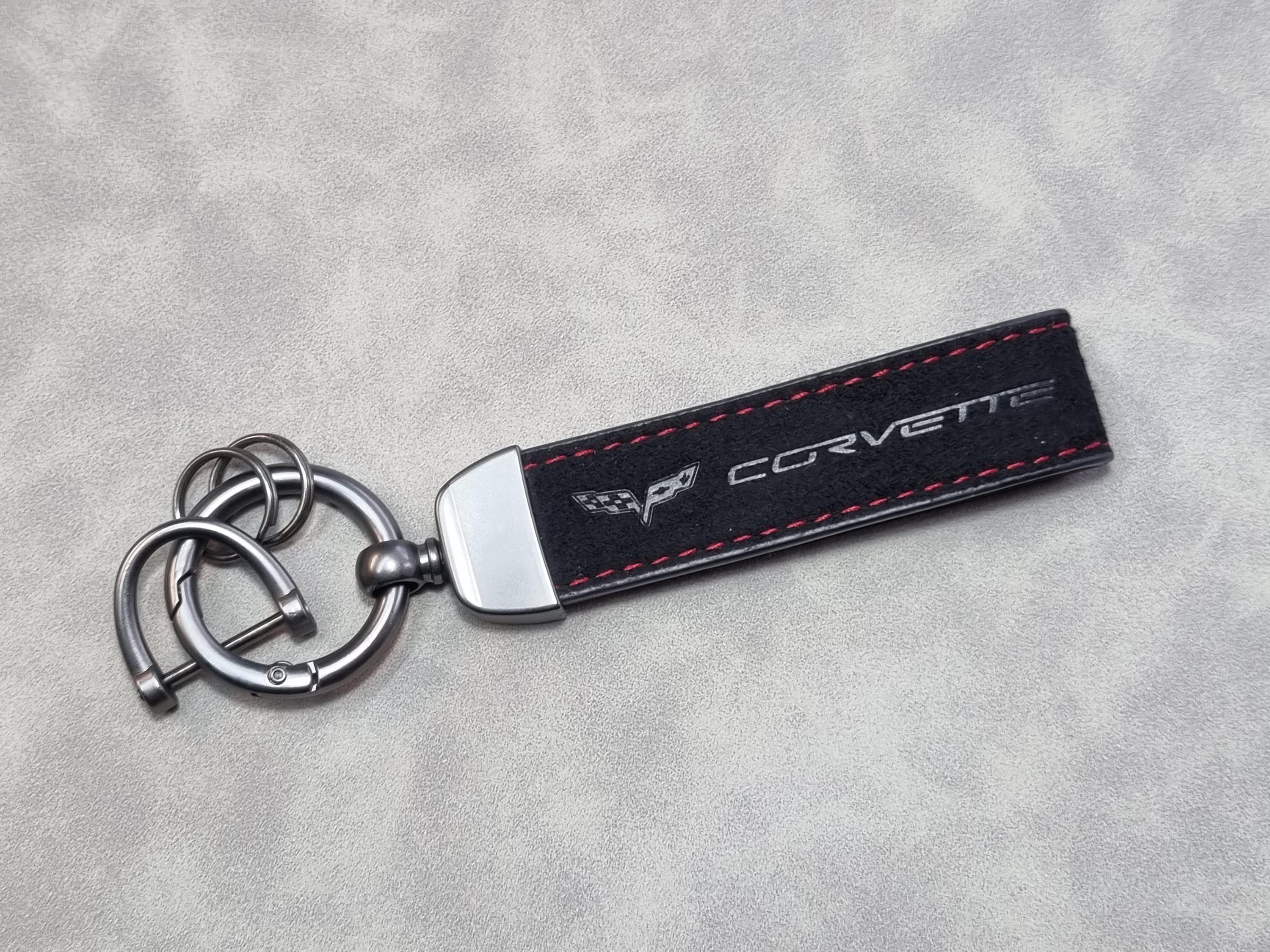 Corvette Keychain Leather Alcantara Keyring Logo Car Accessories