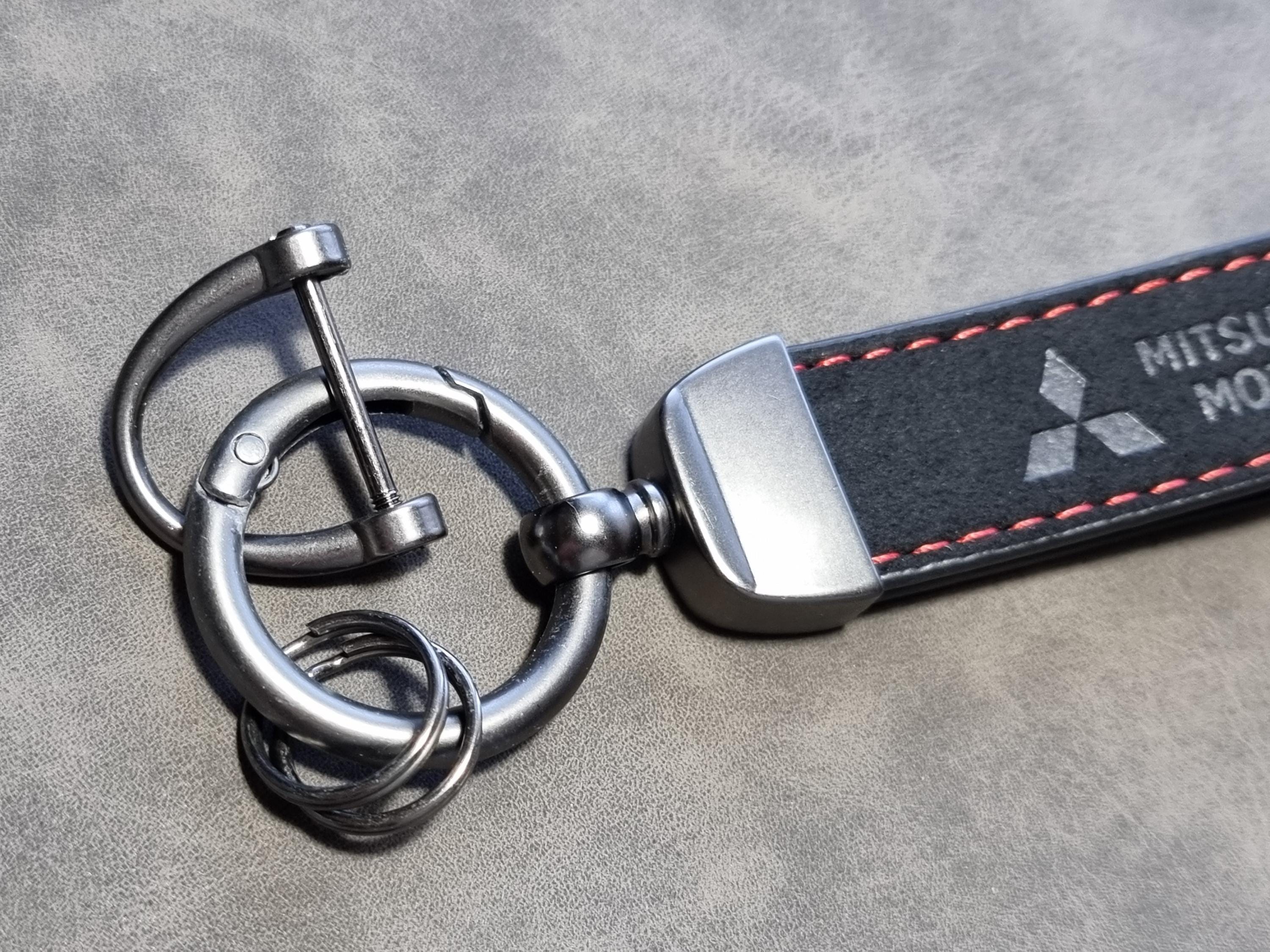 Mitsubishi Keychain Leather Alcantara Keyring Logo Car Accessories