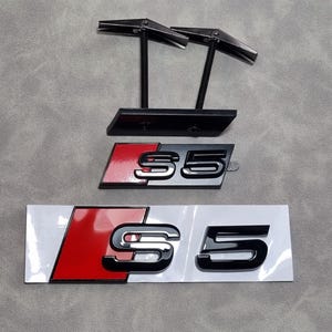 S5 Badge Front Grille Logo Black + S5 Emblem Tailgate Rear Trunk Sticker Car Accessories