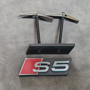 S5 Front Grill Badge Logo Silver Grille Emblem Car Accessories