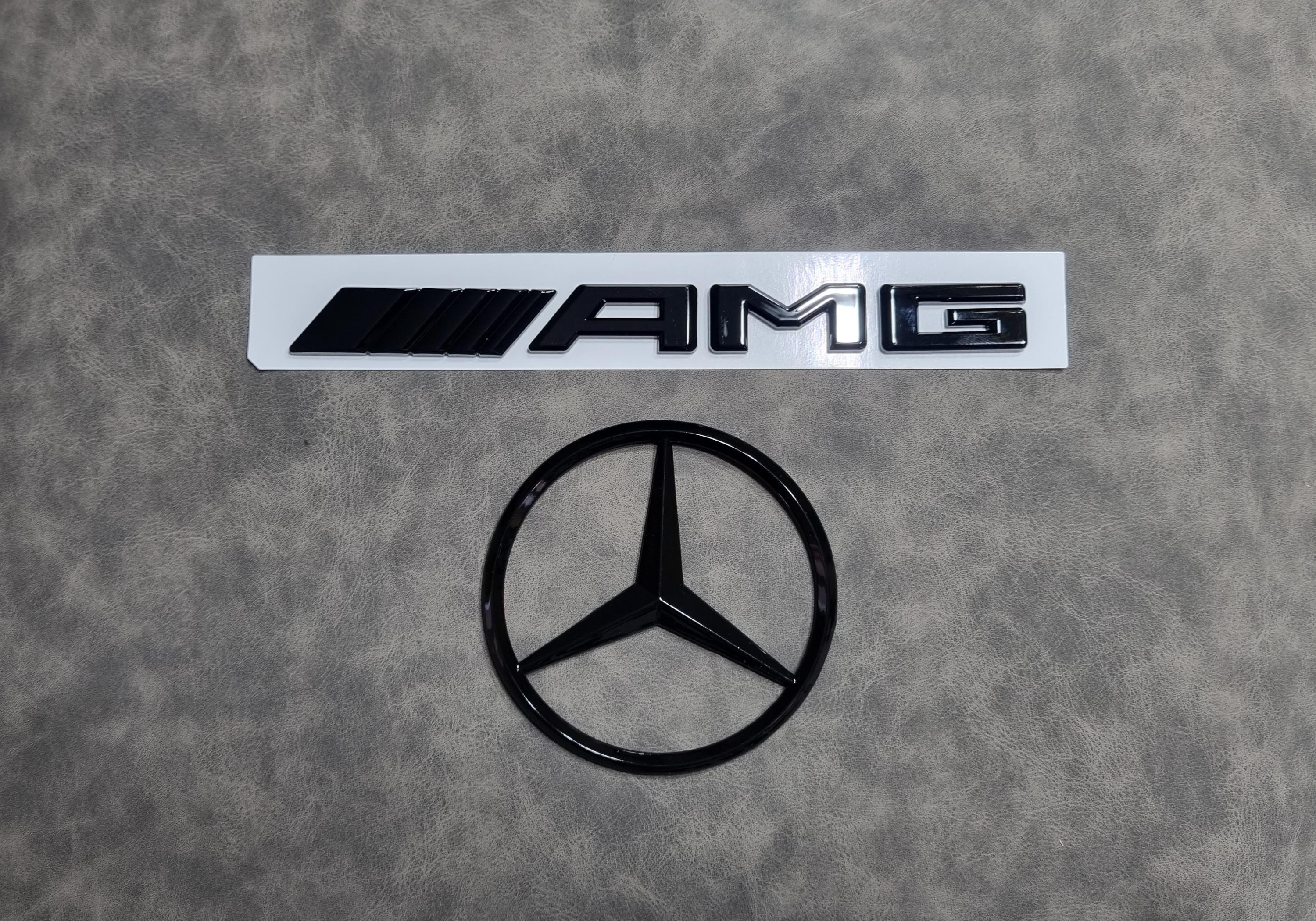 Mercedes Star Badge Logo 90mm + Amg Black Rear Trunk Emblem Sticker Car Accessories