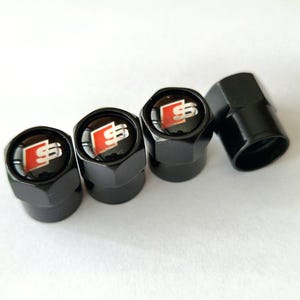 S Line Tire Valve Caps 4pcs with Logo Black Stem Air Cap Audi Car Accessories