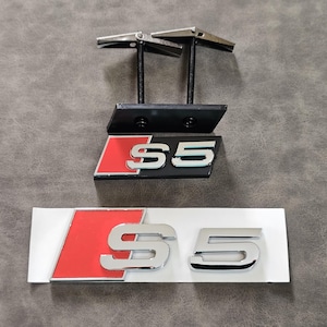 S5 Badge Front Grille Logo Silver + S5 Emblem Tailgate Rear Trunk Sticker Car Accessories