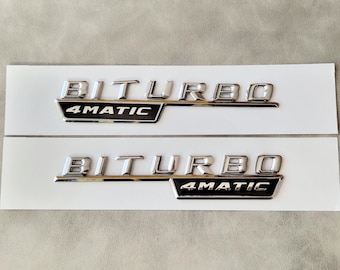 Biturbo 4matic Emblem Sticker 2pcs Silver Side Wing Badge Lettering Car Accessories