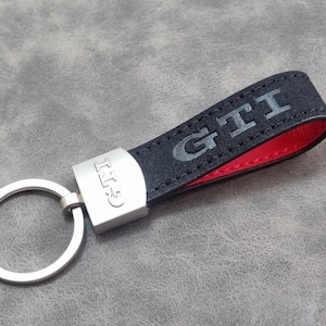 Gti Keychain Leather Black and Red Keyring Logo Mk7 Mk6 Mk8 Car Accessories Gift For Men Women Birthday Christmas