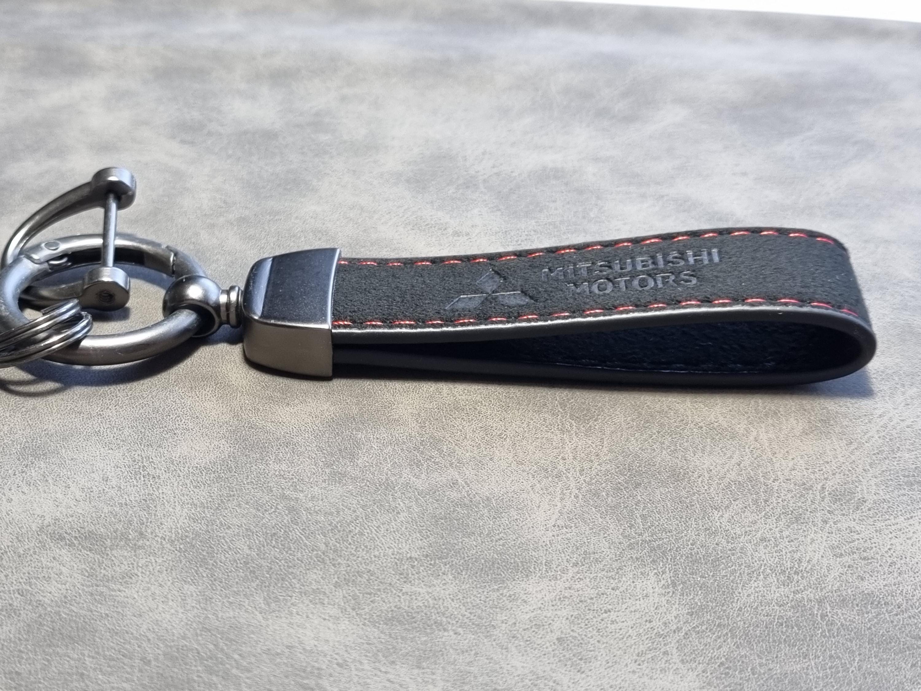 Mitsubishi Keychain Leather Alcantara Keyring Logo Car Accessories
