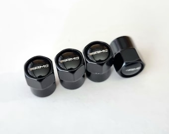 Amg Tire Valve Caps Black 4pcs with Logo Stem Air Cap Car Accessories