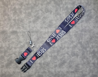 I Love Jesus Neck Lanyard Keychain Strap Keyring Logo Heart Gift For Men Women Birthday Christmas