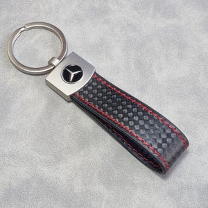 Mercedes Benz Keychain Leather Carbon Keyring Logo Car Accessories Gift For Men Women Birthday Christmas