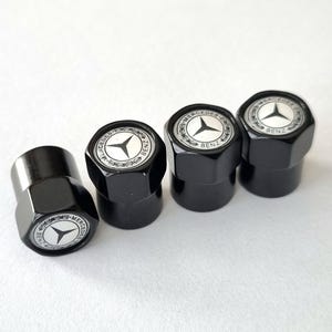 Mercedes Tire Valve Caps Black 4pcs with Logo Stem Air Cap Car Accessories