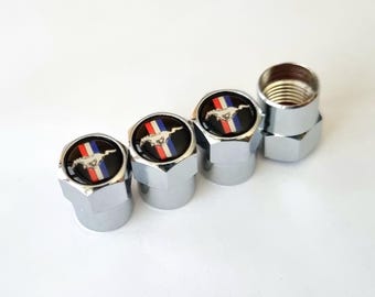 Mustang Tire Valve Caps 4Pcs With Logo Horse Wheel Stem Dust Air Cap Shelby Gt500 Cobra Car Accessories