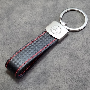 Mercedes Keychain Leather Carbon Keyring Logo Car Accessories Gift For Men Women Birthday Christmas