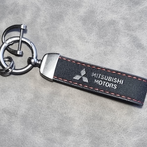 Mitsubishi Keychain Leather Alcantara Keyring Logo Car Accessories Gift For Men Women Birthday Christmas