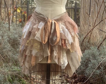 Taupe mocha, raw edge bustle skirt, festival, alternative wedding, costume.