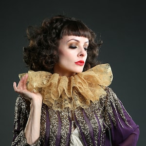 Gold lace neck ruff, Circus clown  costume .