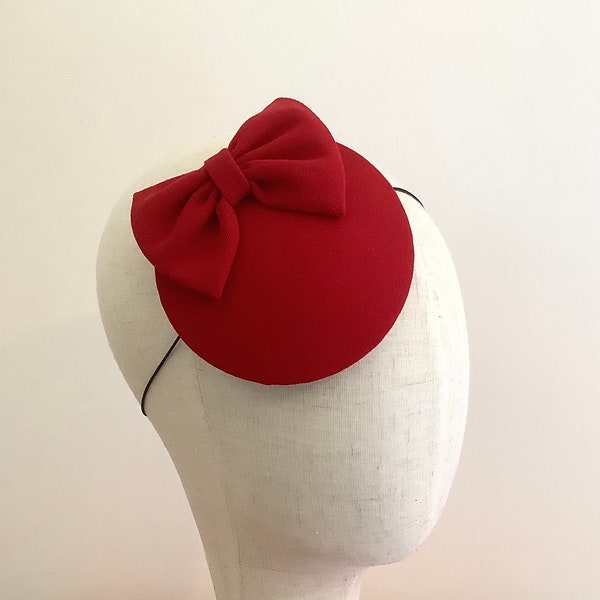 Red Wool Cocktail Hat - Red Bow Cocktail Hat - Red Fascinator.