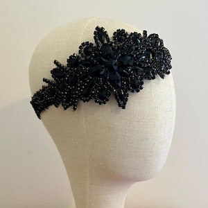 1920’s flapper headband, Black, diamanté headpiece.