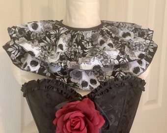 Black and white skulls Halloween neck ruff, day of the dead.