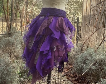 Purple raw edge bustle skirt, festival, alternative wedding, costume.