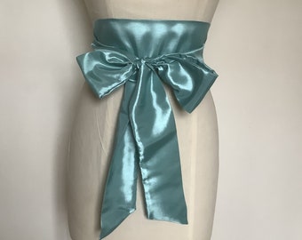 Aqua taffeta plain bridal sash belt.