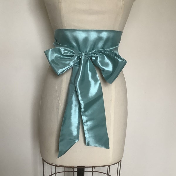 Aqua taffeta plain bridal sash belt.