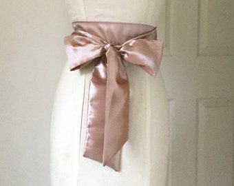 Nude taffeta plain bridal sash belt.