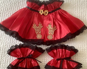 Red Circus Costume, Neck Ruff mini capelet, Cuffs, Halloween, UK